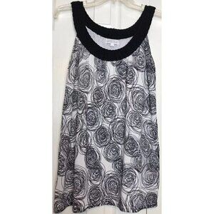 Joseph A. Womens Large Sleeveless Black & White Top with Woven Neck
